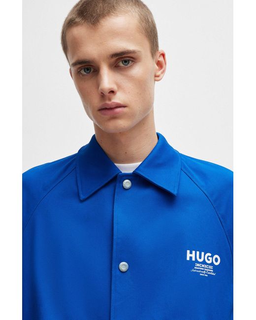 HUGO Blue Slim-fit Coach Jacket With Logo Prints for men