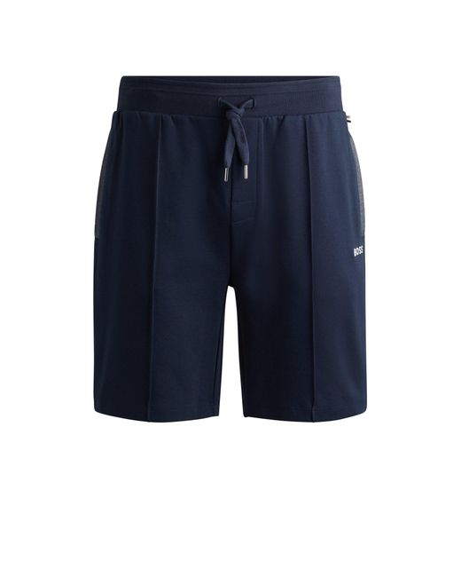 Boss Blue Drawstring Shorts In Cotton-blend Piqué With Embroidered Logo for men