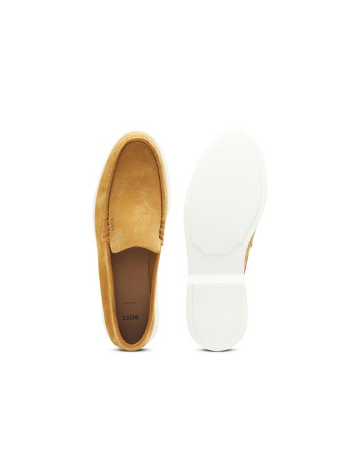 Boss Yellow Suede Loafers With Contrast Outsole for men