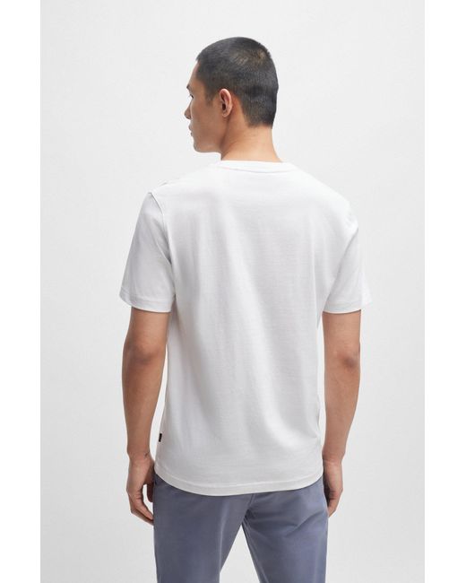 Boss White Cotton-jersey Regular-fit T-shirt With Seasonal Artwork for men