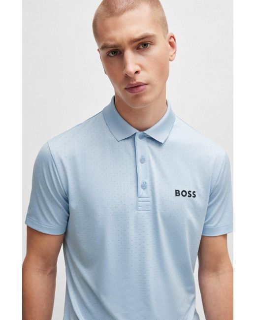 Boss Blue Degradé-jacquard Polo Shirt With Contrast Logo for men