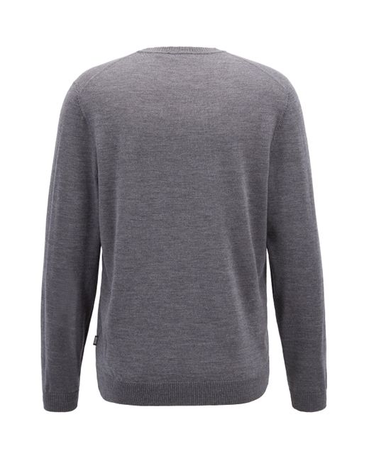 Boss Gray Regular-fit Sweater In Extra-fine Merino for men