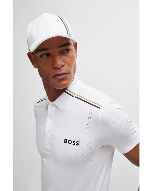 BOSS by Hugo Boss White X Matteo Berrettini Slim-fit Polo Shirt With Signature Stripes for men