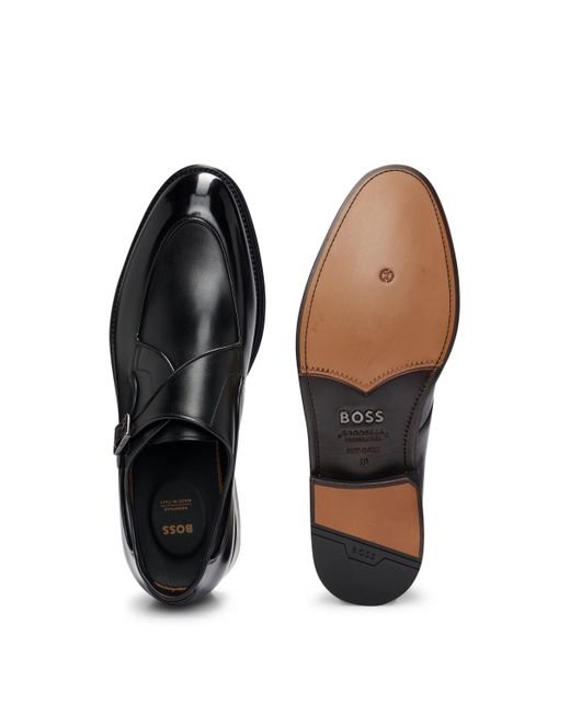 Boss Black Single-monk Shoes In Burnished Leather for men