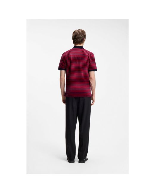 HUGO Red Cotton-Piqué Polo Shirt With Horizontal Stripe for men