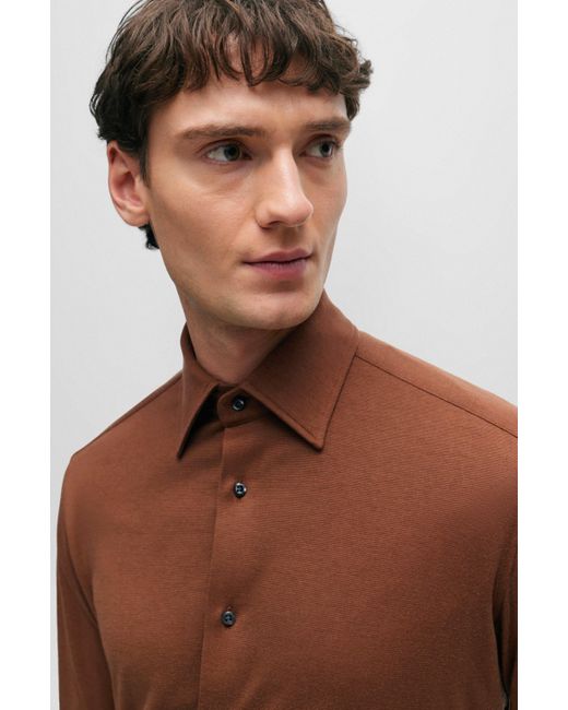 Boss Regular-Fit Jersey-Hemd aus Baumwoll-Mix in Brown für Herren