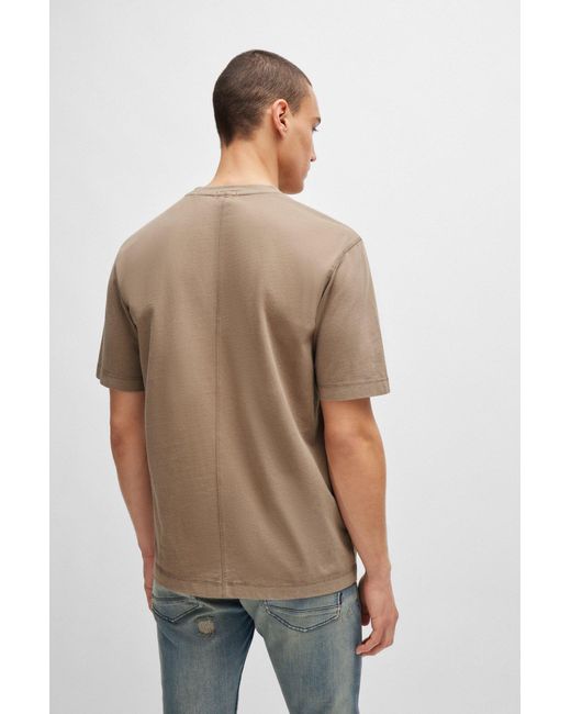 Boss Natural Garment-dyed T-shirt In Cotton With Logo Detail for men