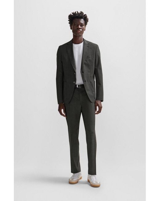 Boss Gray Slim-fit Suit In Micro-patterned Virgin Wool for men