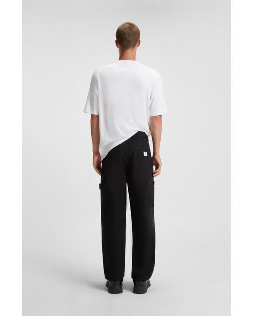 HUGO Tapered-Fit Broek Van Katoenen Canvas in het Black voor heren