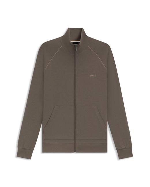 Boss Jacke Aus Stretch-Baumwolle Mit Reißverschluss Und Logo-Stickerei in Brown für Herren