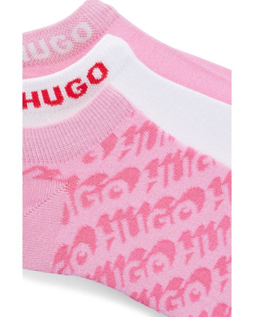 HUGO Set Van Drie Paar Enkelsokken Met Logo's Van Een Katoenmix in het Pink