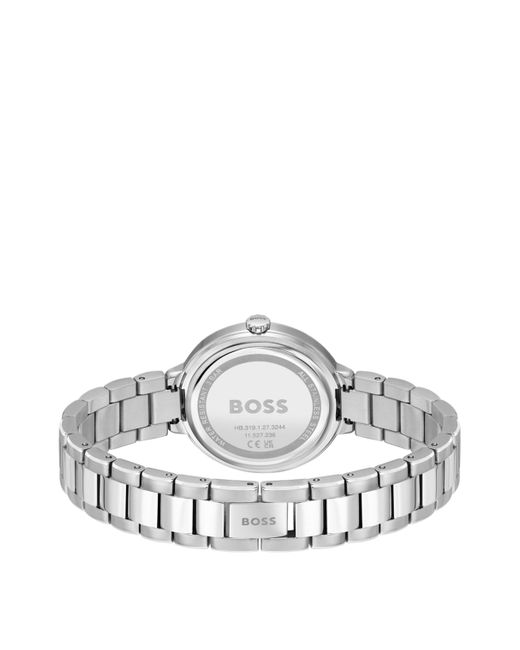Montre à cadran rose orné de strass et bracelet à maillons Boss en coloris White