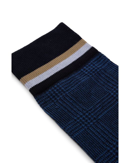 Boss Blue Regular-length Checked Socks In Mercerized Stretch Cotton for men