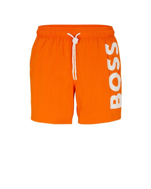 Quick-dry Swim Shorts With Large Logo Print BOSS by Hugo Boss pour homme en coloris Orange