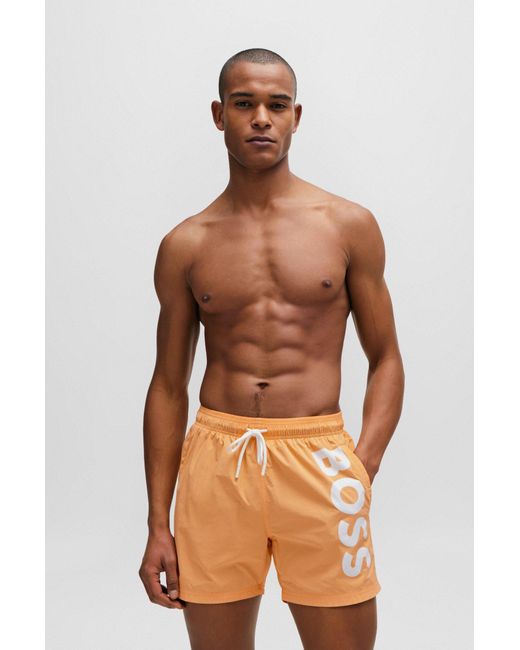 Boss Orange Vertical-logo-print Swim Shorts In Quick-dry Poplin for men