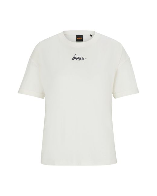 Boss White T-Shirt aus Baumwoll-Jersey mit Signature-Print
