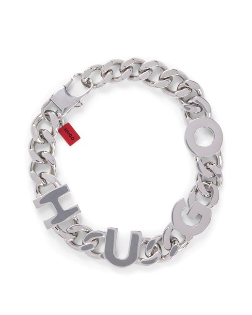 HUGO White Chain Cuff With Inserted Logo Letters for men
