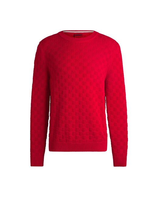 HUGO Red Cotton Relaxed-Fit Sweater With Jacquard Pattern for men