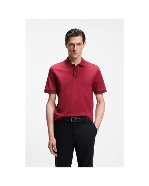 Boss Red Mercerised-Cotton Polo Shirt With Striped Trims for men