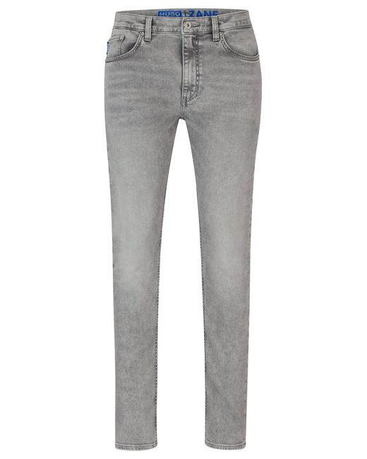 HUGO Black Mid-rise Jeans In Grey Stretch Denim for men