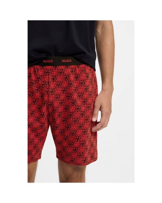 HUGO Black Stretch-Cotton Pyjamas With Stacked Logos for men