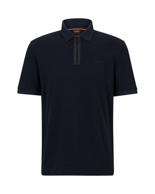 Boss Blue Cotton-piqué Polo Shirt With Embroidered Logo for men