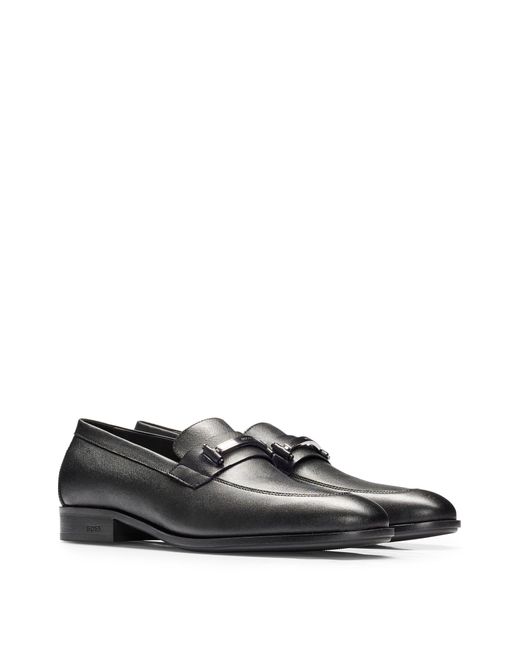 Boss Black Penny Loafers In Saffiano-print Leather With Padded Innersole for men