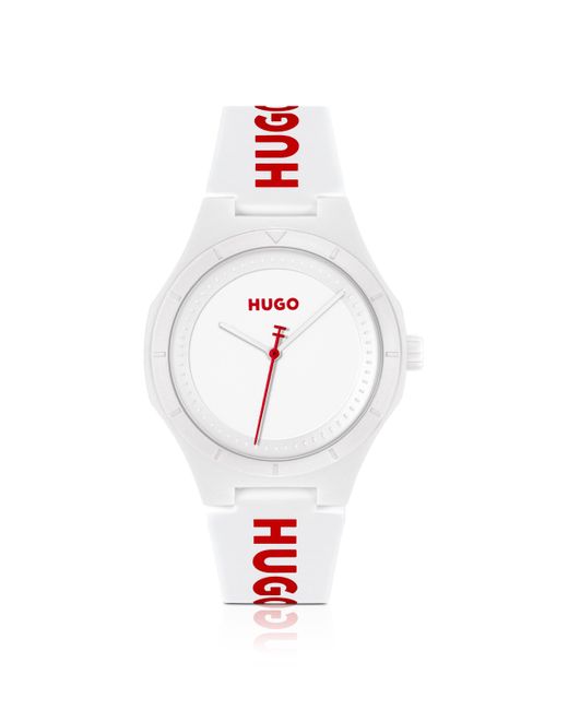 HUGO Matwit Horloge Met Siliconen Logoband in het White voor heren