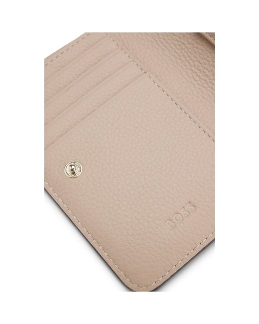 Boss Natural Grained-Leather Wallet With Metallic Logo Lettering