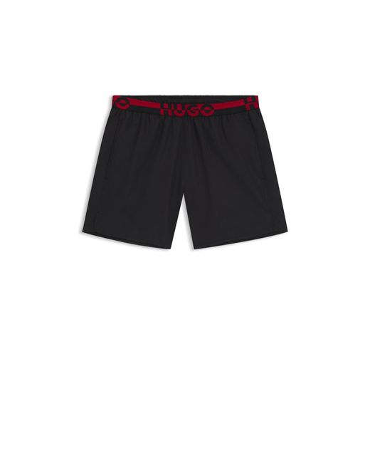 HUGO Black Swim Shorts With Split-Logo Waistband for men