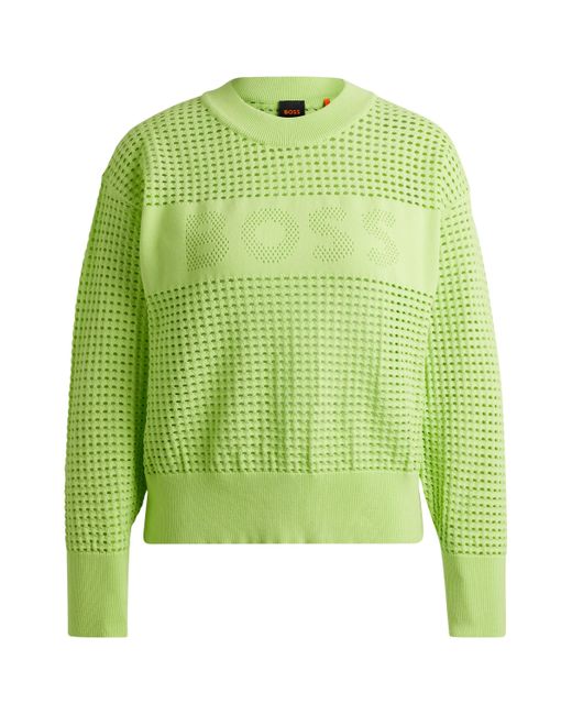 Boss Green Open-knit Sweater With Logo Detail
