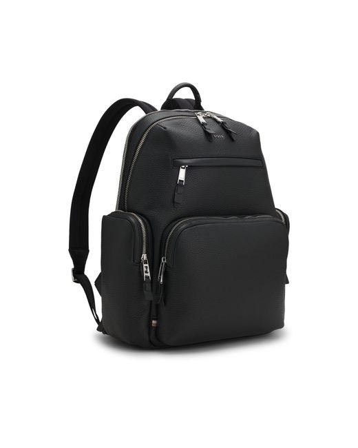 Boss Black Italian-Leather Backpack With Zipped Side Pockets for men