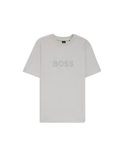Boss Gray Cotton-Jersey T-Shirt With Double Logo Artwork for men