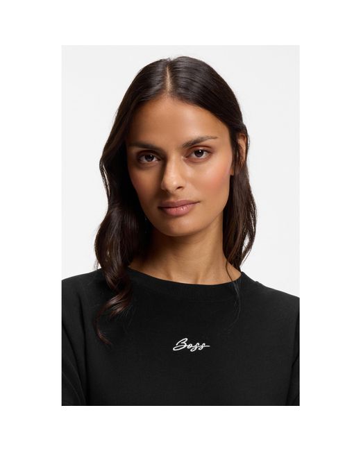 Boss Black Cotton-Terry Sweatshirt With Handwritten Logo