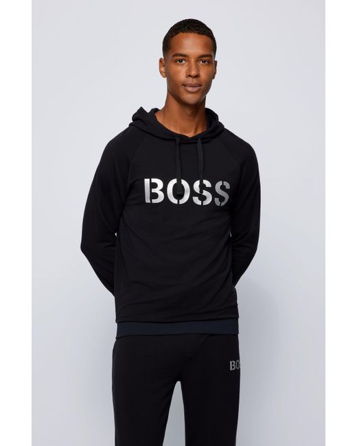 BOSS Mens Tracksuit Sweatshirt Cotton-Blend Loungewear Sweatshirt with Metallic Logo