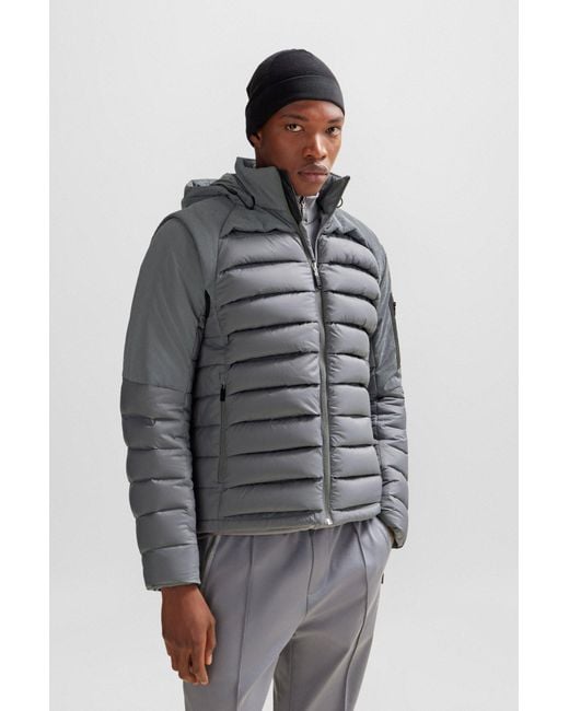 Boss Gray Water-repellent Jacket With Detachable Sleeves And Hood for men