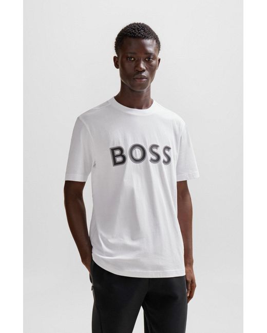 Boss White Cotton-jersey Regular-fit T-shirt With Logo Print for men