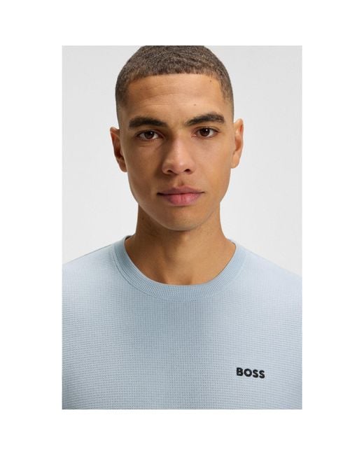 Boss Blue Cotton-Blend Pyjama T-Shirt With Embroidered Logo for men