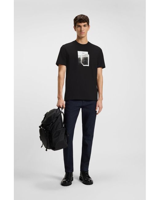 Boss T-Shirt Van Katoenen Jersey Bedrukt Met Artwork in het Black voor heren