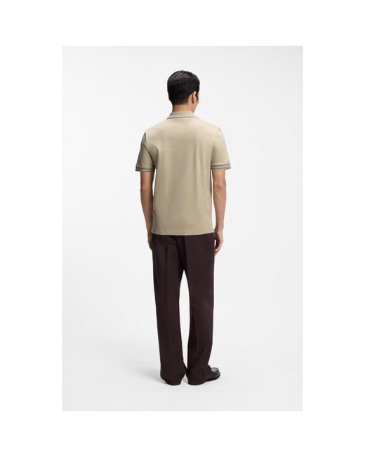 Boss Natural Mercerised-Cotton Polo Shirt With Striped Trims for men