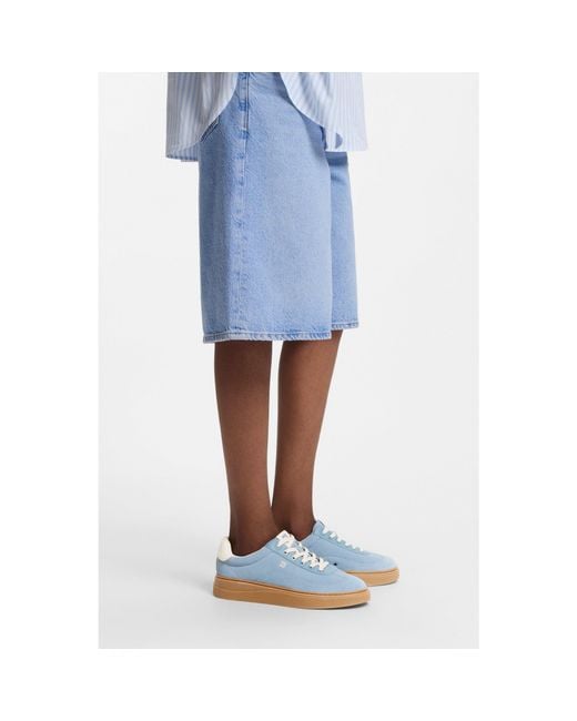 HUGO Blue Suede Trainers With Stacked Logos