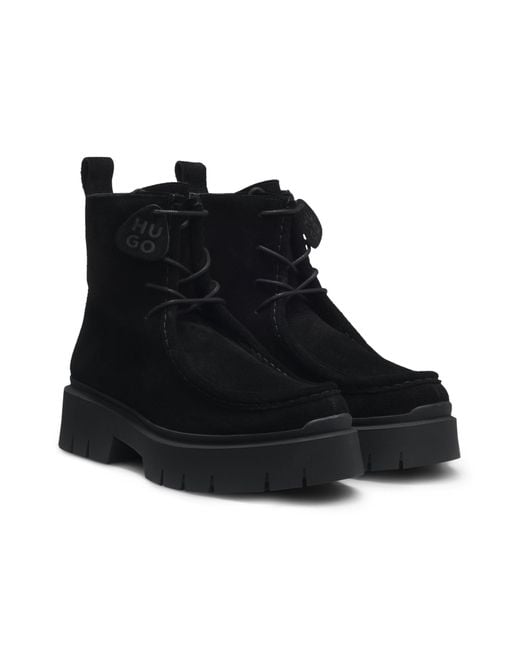 HUGO Black Schnür-Boots Aus Veloursleder Mit Abnehmbarer Logo-Applikation