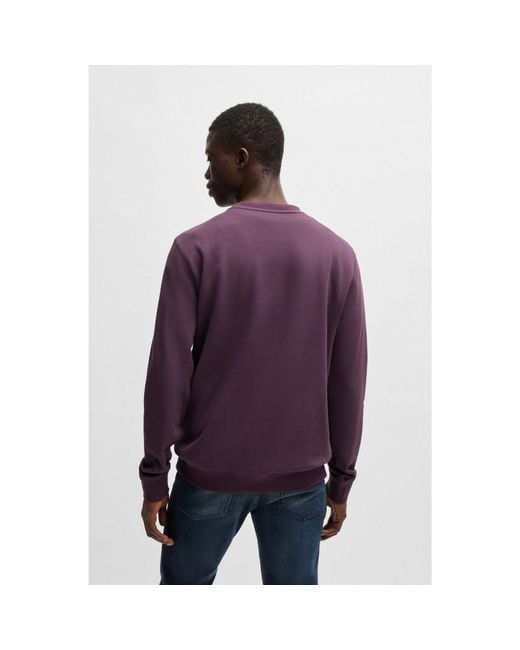 Boss Purple Cotton-Terry Regular-Fit Sweatshirt With Logo Patch for men