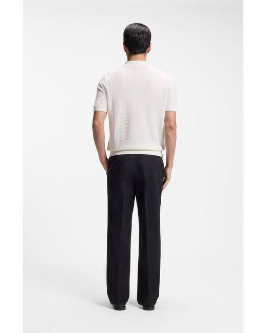 Boss Regular-Fit Strick-Poloshirt Aus Strukturiertem Gewebe in White für Herren