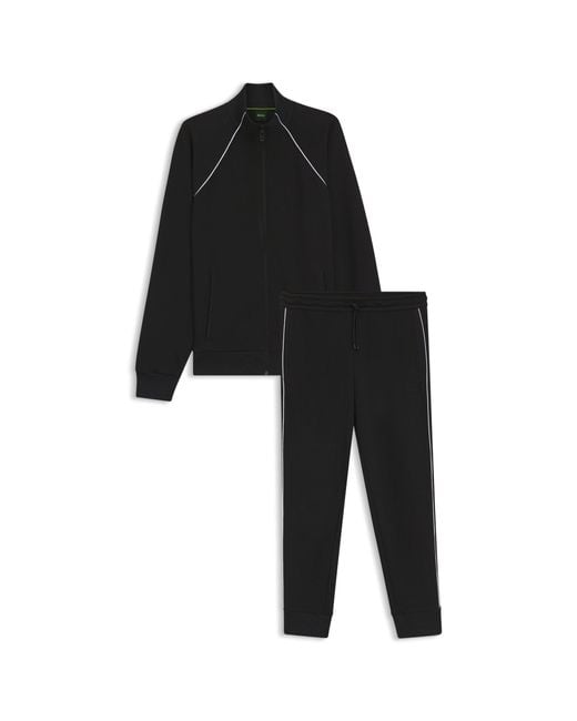 Boss Black Cotton-Blend Tracksuit Set With Contrast Piping for men