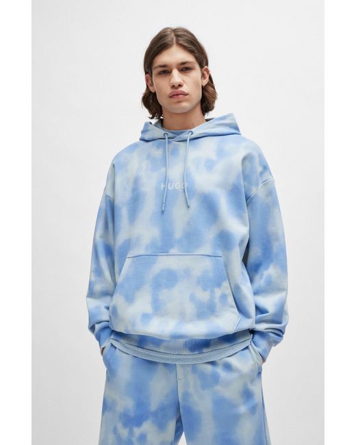 Sweat à capuche Oversize en coton à imprimé saisonnier HUGO pour homme en coloris Blue