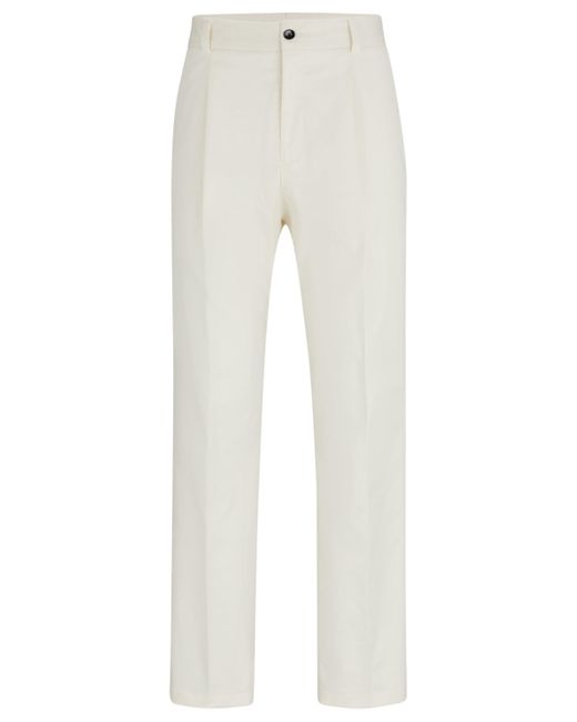 HUGO White Formal Trousers In Performance-stretch Cotton for men