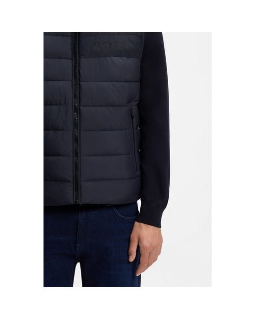 Boss Blue Water-Repellent Gilet With Logo Detail for men