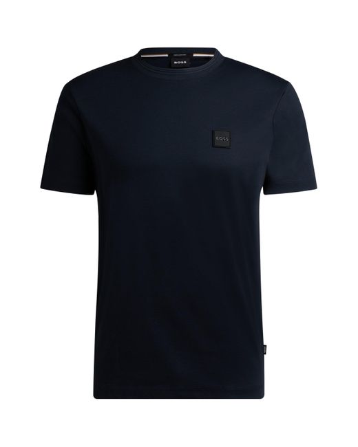 Boss Blue Regular-fit T-shirt With Logo Badge for men