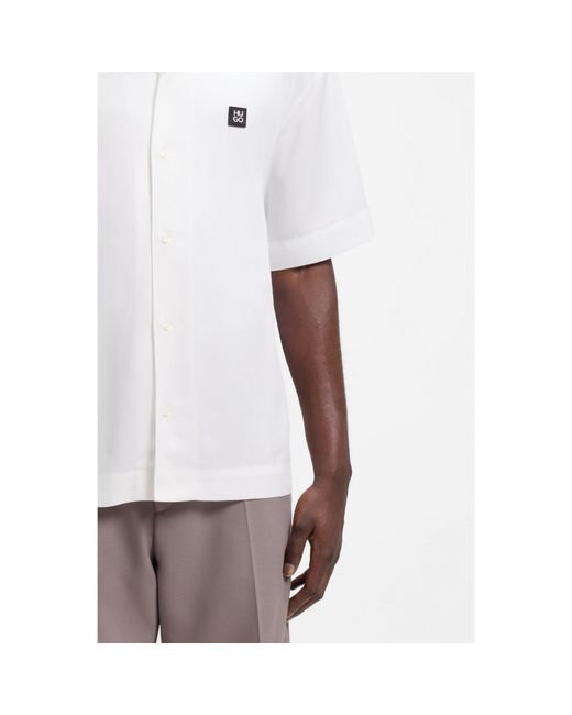 HUGO White Oversized-Fit Shirt With Stacked-Logo Trim for men